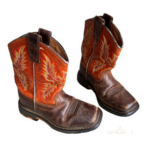 Ariat Youth WorkHog Square Toe Work Boot Kids 10.5 Brown Orange Leather Cowboy